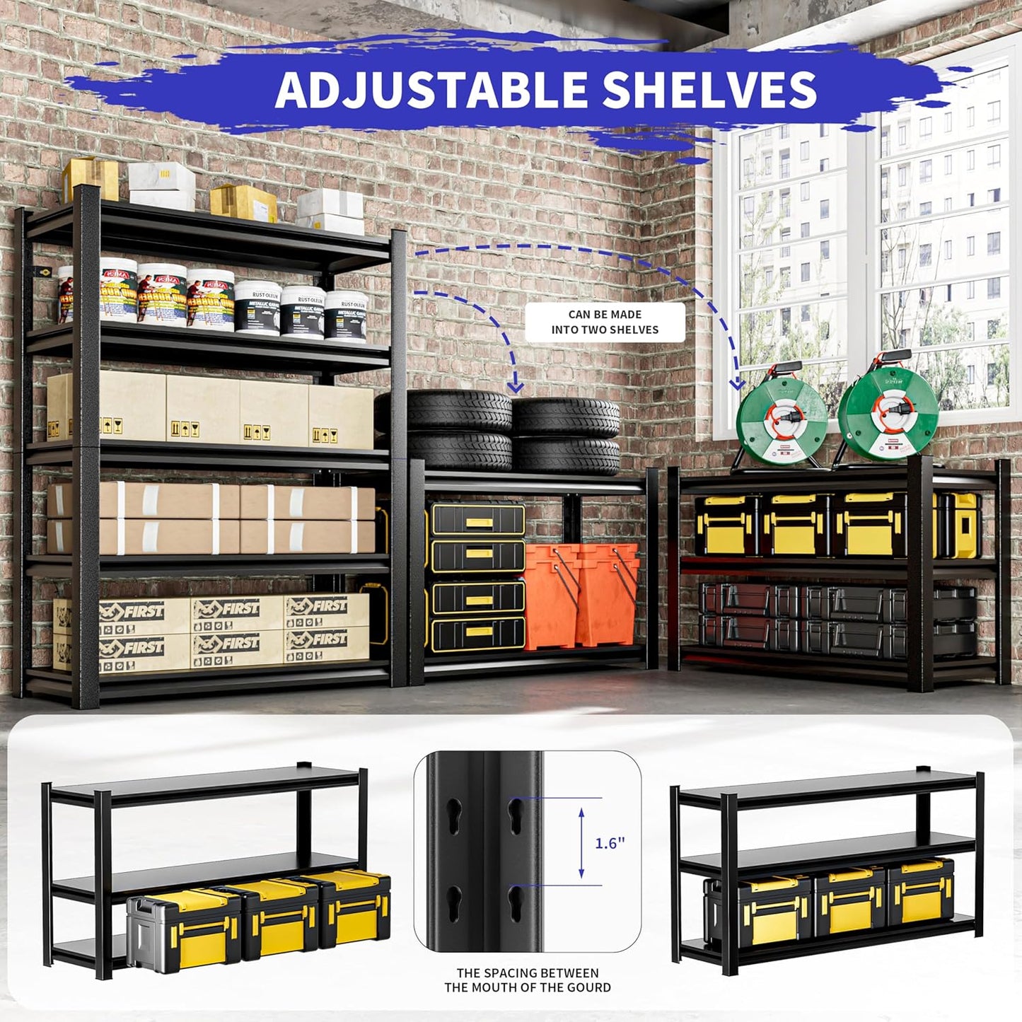 78" H 47.2" Wide 2Pieces Garage Shelving,Thickened Heavy Duty Metal Shelving Adjustable Shelves,Garage Storage Shelves,Shelving Rack Industrial Shelving Tool Shelf for Basement Metro