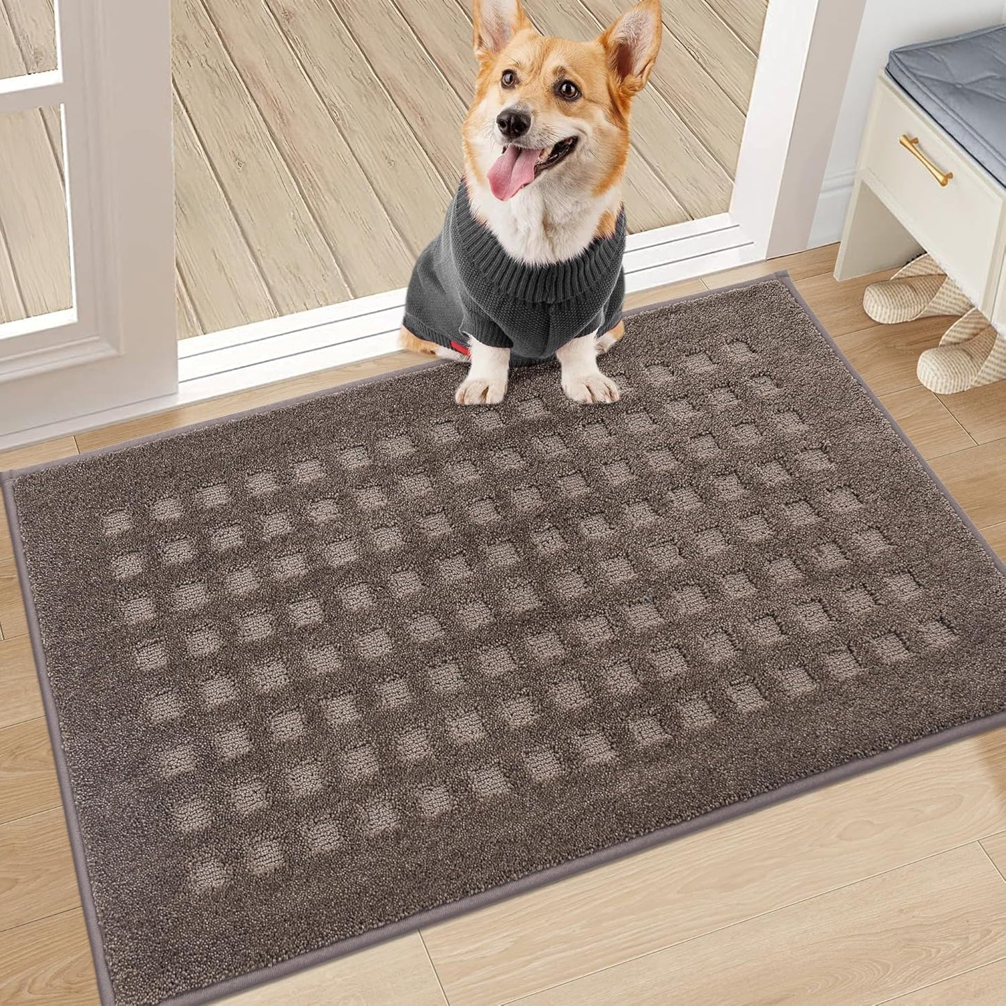 BEQHAUSE Waffle Door Mats Indoor 20"x32", Dog Mat for Muddy Paws Absorbent and Dirt Resist Floor Mats Non-Slip Washable Rugs for Entryway, Welcome Mat for Front Back Door, Muddy Wet Shoes, Brown
