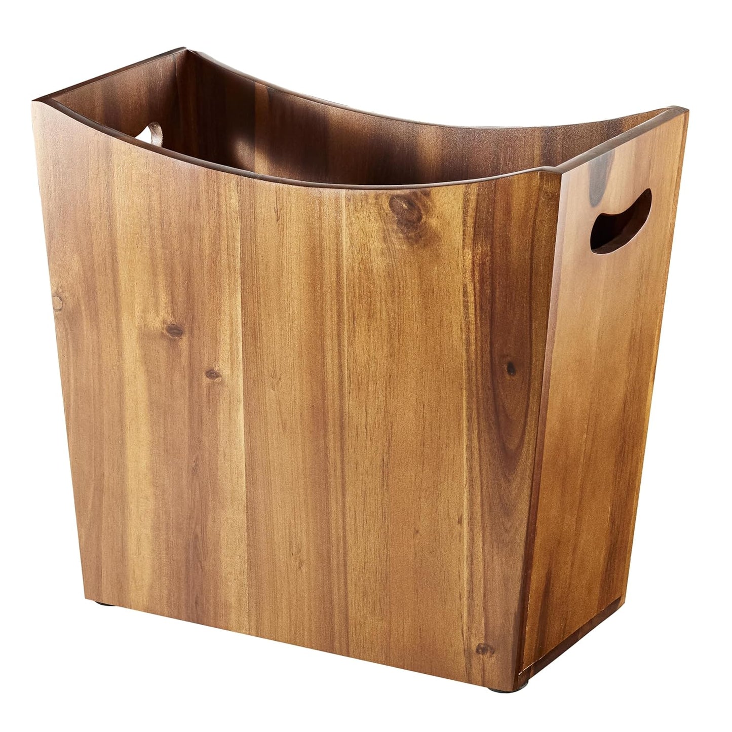 3 Gallons Rectangular Wastebaskets - Acacia Wood Waste Basket with Handles - Small Trash Can for Bathroom - Brown Garbage Bin for Spa Decorative, Kitchen Under Counter, Living Room, Office