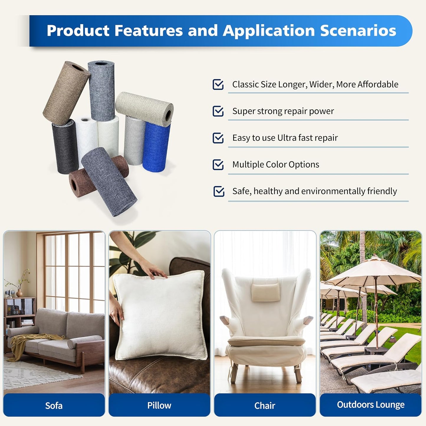 KING MOUNTAIN Linen Repair Patches, Self-Adhesive Fabric Patches, 4 X 63 inch Extra Size, Multi Color, Can be Used for Sofa Repair and Linen Clothes Repair (Yellow)