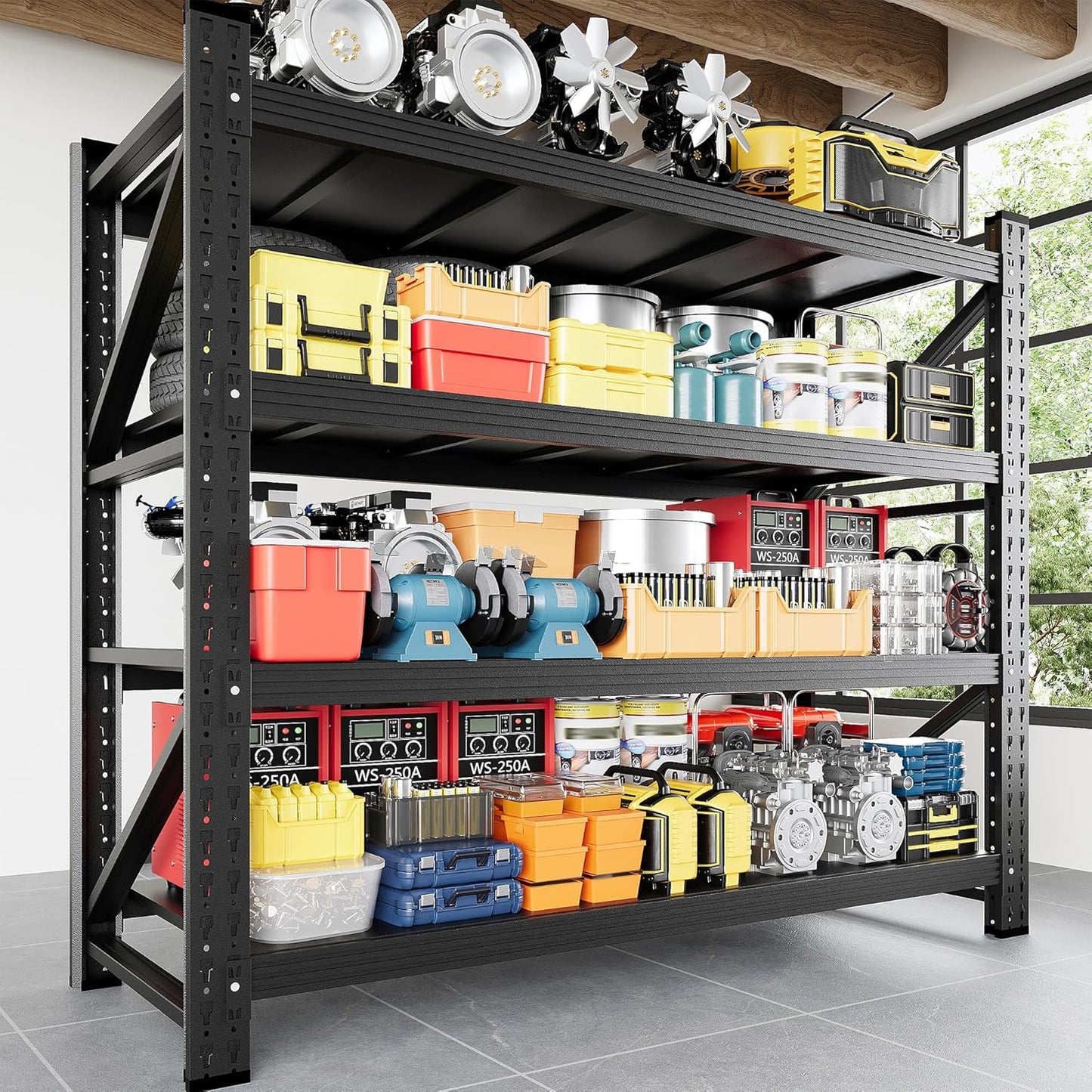 3000LBS Storage Shelves, 48" W Heavy Duty Garage Shelving Unit, Adjustable Industrial Shelving, 4 Tier Metal Shelving for Garage, Supermarket, Warehouse, 48" W x 24" D x 70" H