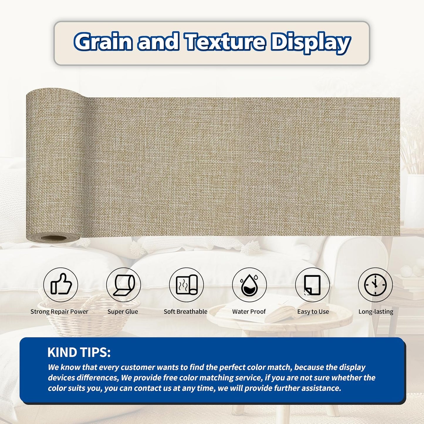 KING MOUNTAIN Linen Repair Patches, Self-Adhesive Fabric Patches, 4 X 63 inch Extra Size, Multi Color, Can be Used for Sofa Repair and Linen Clothes Repair (Cocoa Color)