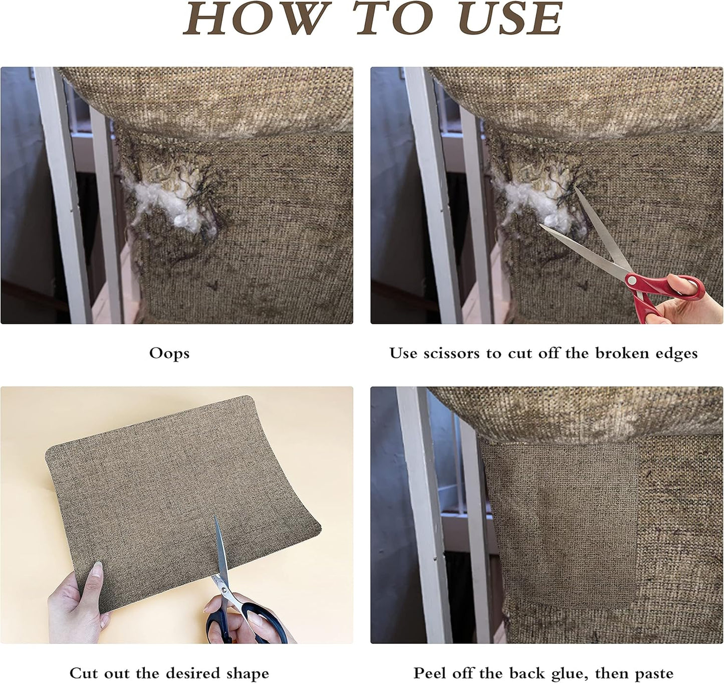 KING MOUNTAIN Coarse Linen Repair Patches, Self-Adhesive Linen Fabric Patches, 8X11 inch 2 PCS, Multi Color, Can be Used for Linen Sofa Repair and Linen Clothes Repair(8" x 11"-2PCS, Ebony Brown)