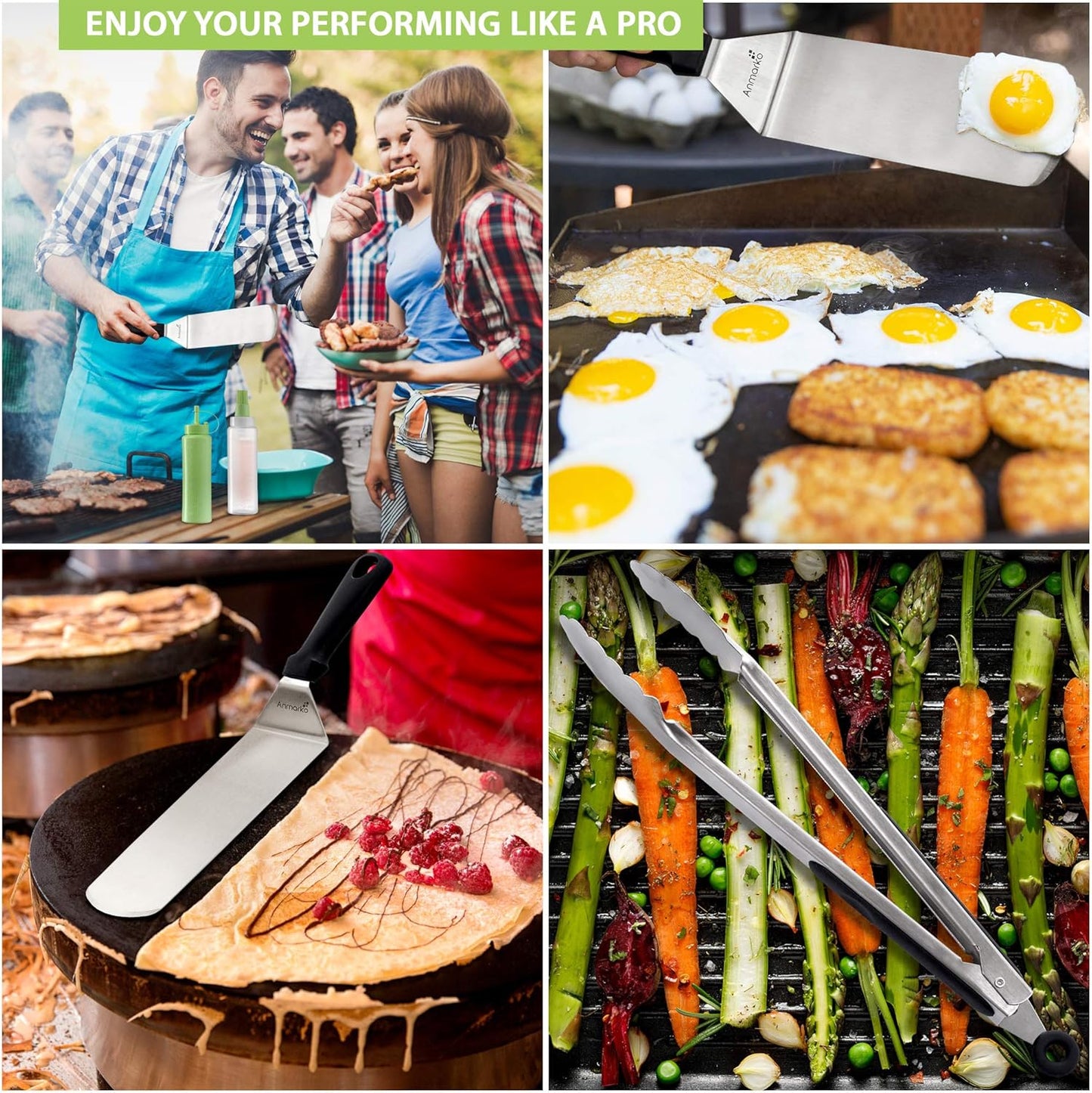 Metal Spatula Set Stainless Steel and Scraper - Professional Chef Griddle Spatulas Set of 6 - Heavy Duty Accessories Great for Cast Iron BBQ Flat Top Grill Skillet Pan