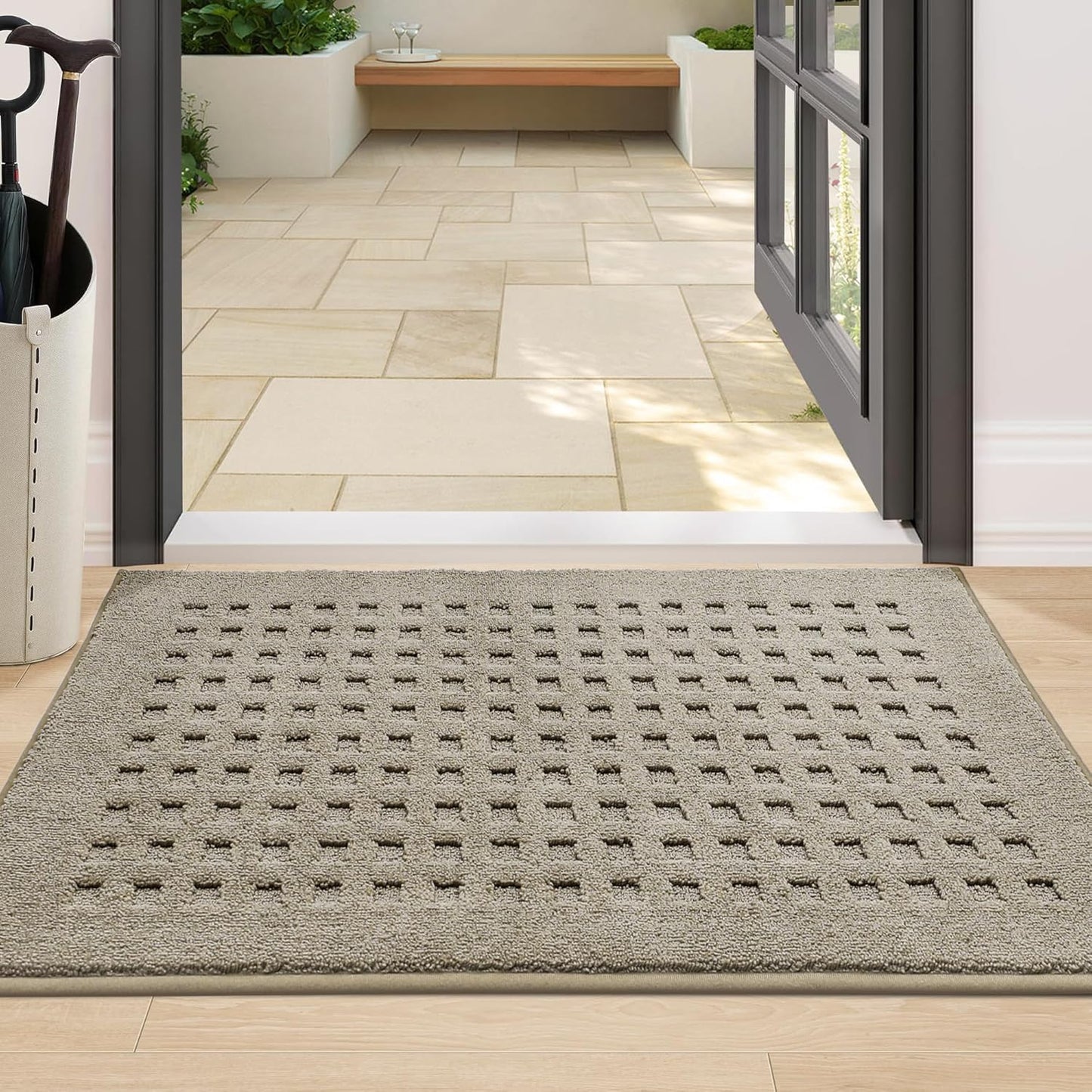 BEQHAUSE Waffle Door Mats Indoor 24"x36", Dog Mat for Muddy Paws Absorbent and Dirt Resist Floor Mats Non-Slip Washable Rugs for Entryway, Welcome Mat for Front Back Door, Muddy Wet Shoes, Beige
