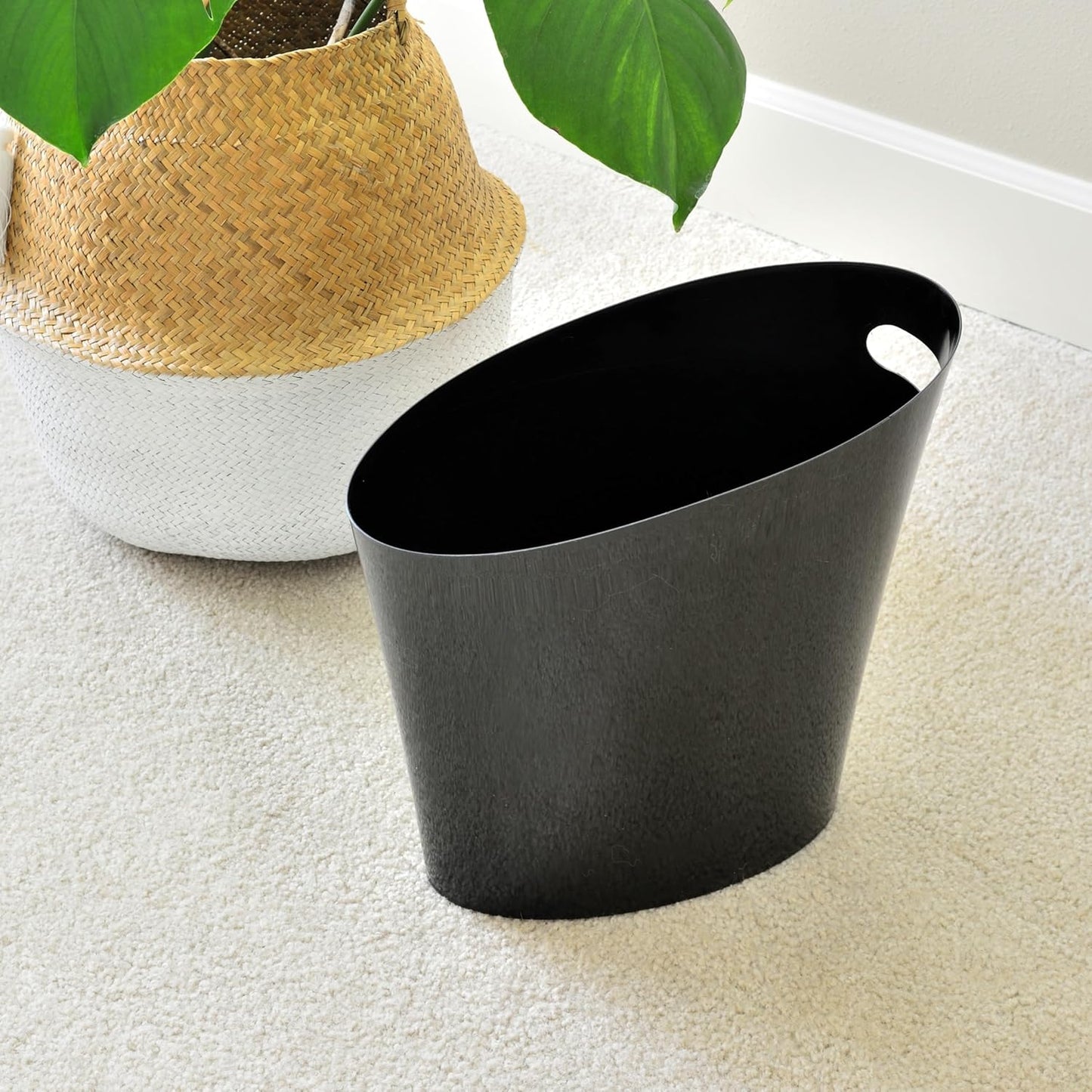 Youngever 2 Gallon Slim Trash Can, Plastic Garbage Container Bin, Small Trash Bin with Handles for Home Office, Living Room, Study Room, Kitchen, Bathroom (2 Pack) (Black)