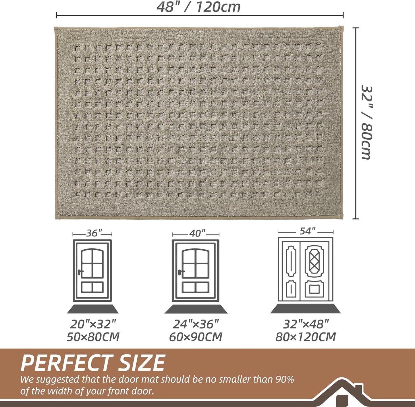 BEQHAUSE Waffle Door Mats Indoor 32"x48", Dog Mat for Muddy Paws Absorbent and Dirt Resist Floor Mats Non-Slip Washable Rugs for Entryway, Welcome Mat for Front Back Door, Muddy Wet Shoes, Beige