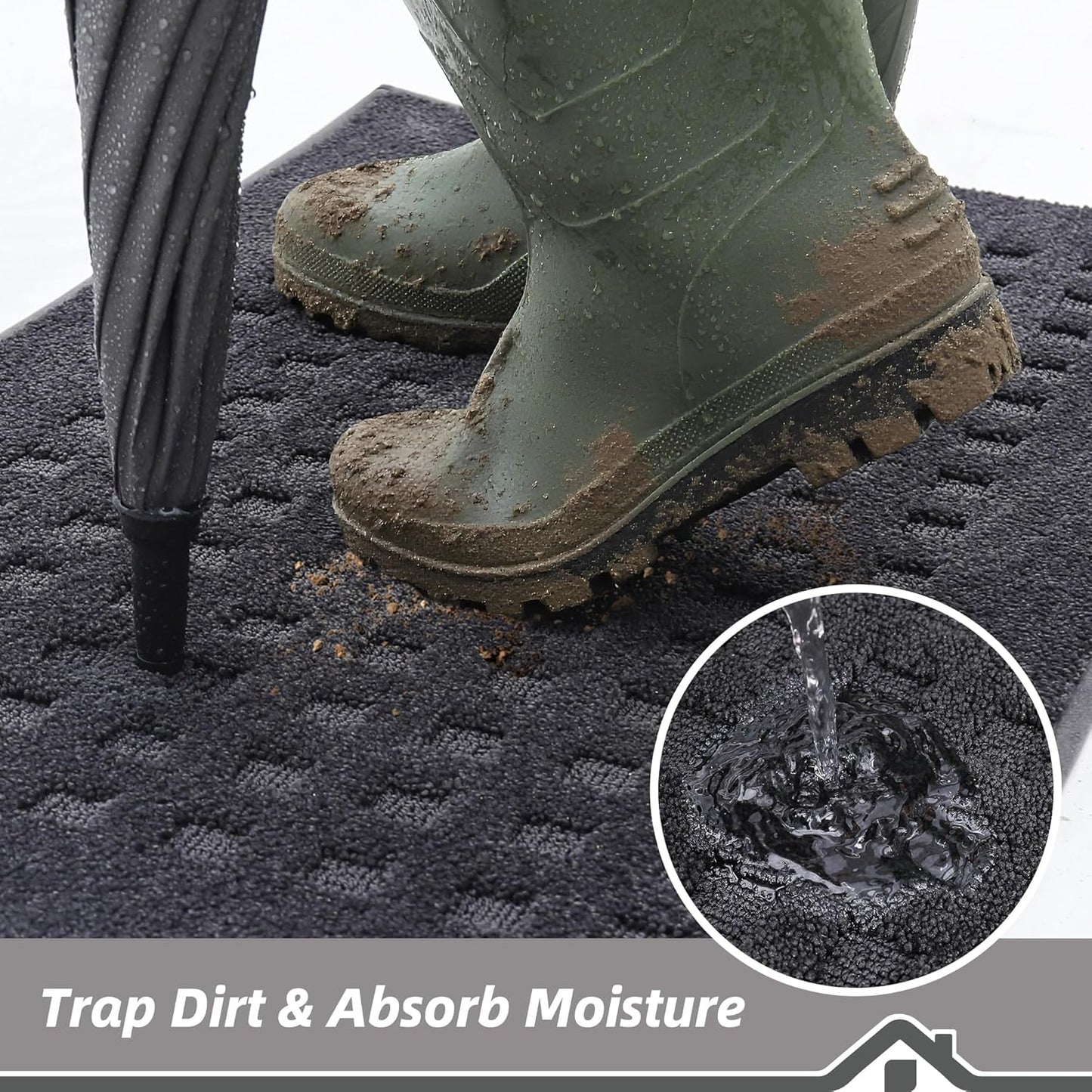 BEQHAUSE Waffle Door Mats Indoor 32"x48", Dog Mat for Muddy Paws Absorbent and Dirt Resist Floor Mats Non-Slip Washable Rugs for Entryway, Welcome Mat for Front Back Door, Muddy Wet Shoes, Dark Grey