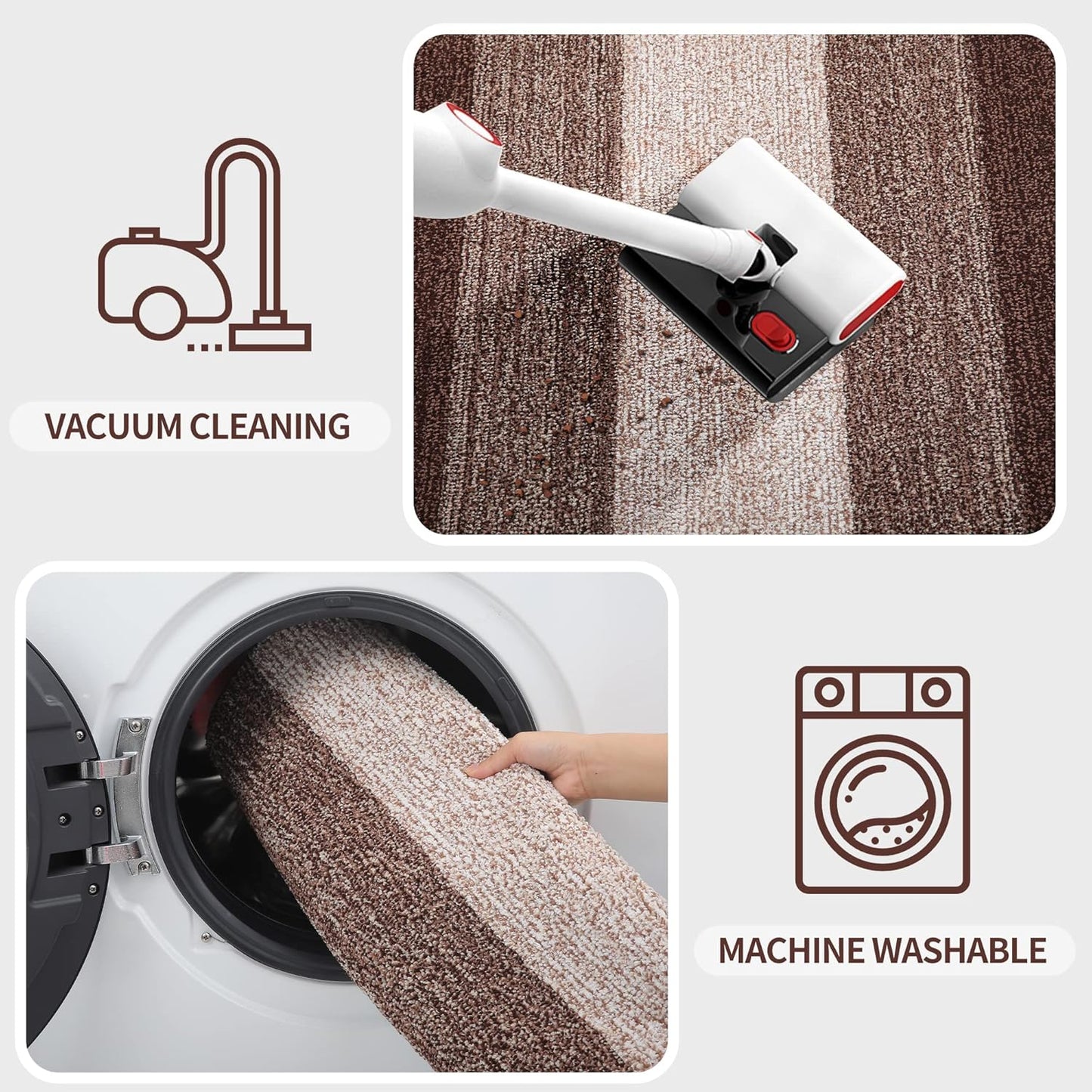 Kitinjoy Indoor Outdoor Door Mat, 48x30 Non-Slip Absorbent Dirt Trapper, Low-Profile Washable Inside Entrance Front Floor Mat, Sturdy Soft Entry Doormats for Entryway, Brown