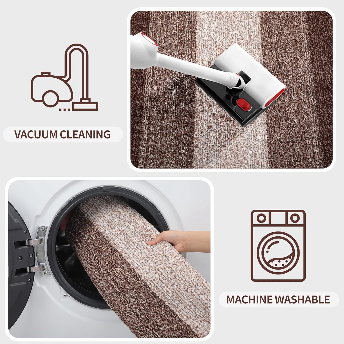 Kitinjoy Indoor Outdoor Door Mat, 59x24 Non-Slip Absorbent Dirt Trapper, Low-Profile Washable Inside Entrance Front Floor Mat, Sturdy Soft Entry Doormats for Entryway, Brown