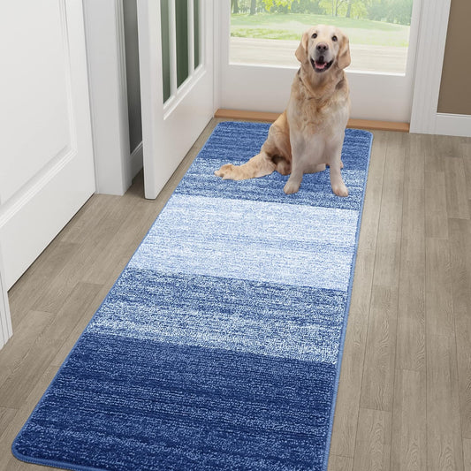 Kitinjoy Indoor Outdoor Door Mat, 59x20 Non-Slip Absorbent Dirt Trapper, Low-Profile Washable Inside Entrance Front Floor Mat, Sturdy Soft Entry Doormats for Entryway, Navy Blue