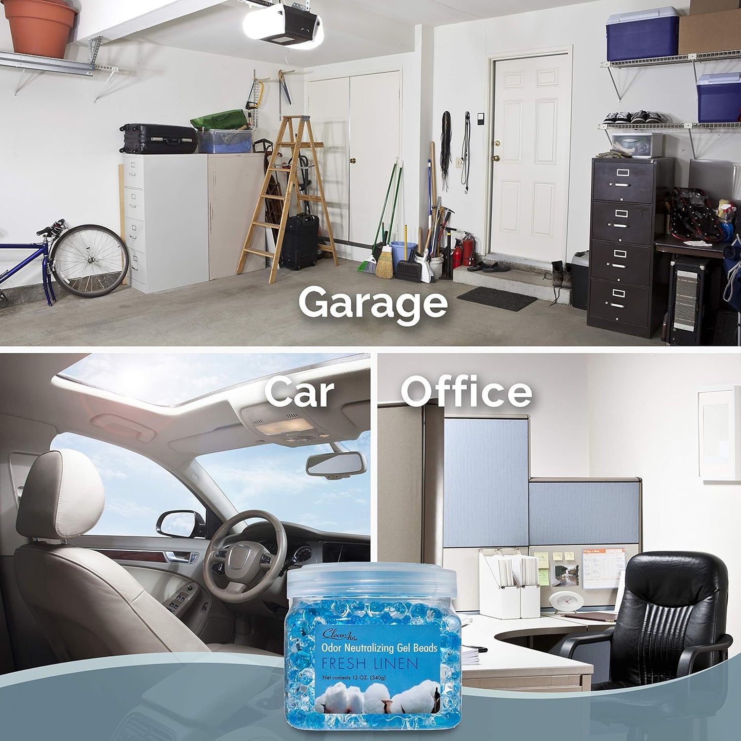 Clear Air Odor Eliminator Gel Beads - 12 oz, Pack of 2 - Air Freshener Made with Essential Oils - Eliminates Odors in Bathrooms, Cars, Boats, RVs & Pet Areas - Fresh Linen Scent