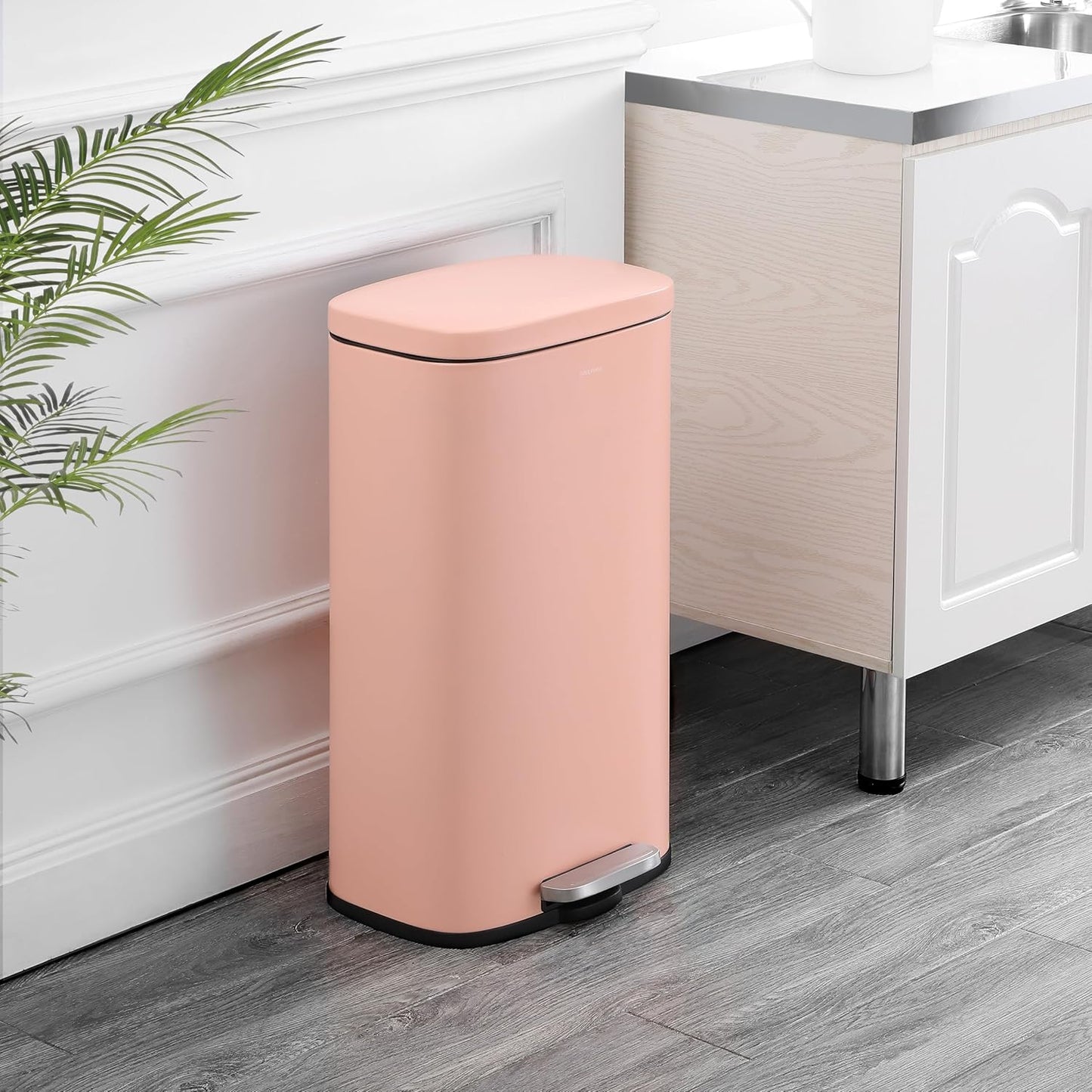 happimess HPM1011F Curtis 8-Gallon Step-Open Trash Can, Fingerprint Resistant, Modern, Minimalistic for Home, Kitchen, Laundry Room, Office, Bedroom, Bathroom, Flamingo Pink
