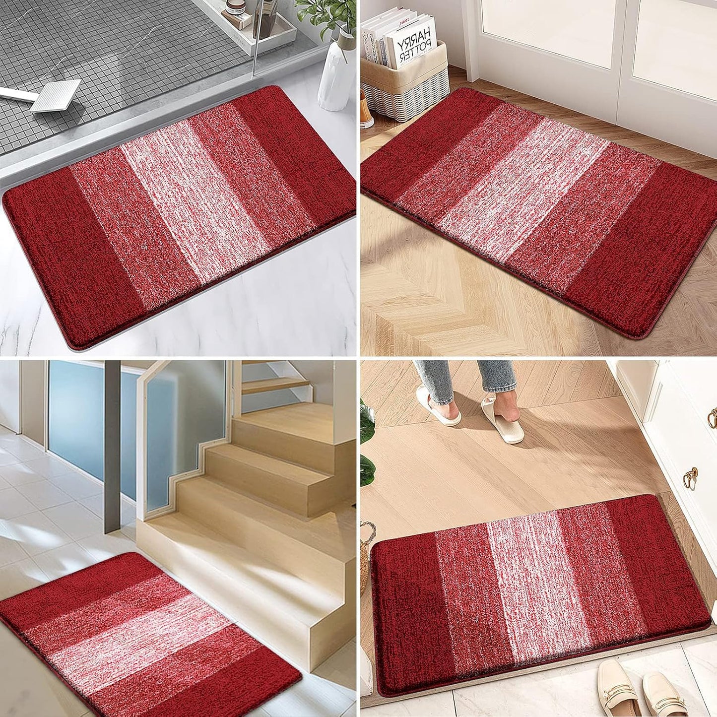 Kitinjoy Indoor Outdoor Door Mat, 36x24 Non-Slip Absorbent Dirt Trapper, Low-Profile Washable Inside Entrance Front Floor Mat, Sturdy Soft Entry Doormats for Entryway, Burgundy