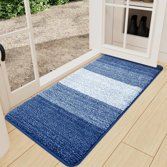 Kitinjoy Indoor Outdoor Door Mat, 71x24 Non-Slip Absorbent Dirt Trapper, Low-Profile Washable Inside Entrance Front Floor Mat, Sturdy Soft Entry Doormats for Entryway, Navy Blue