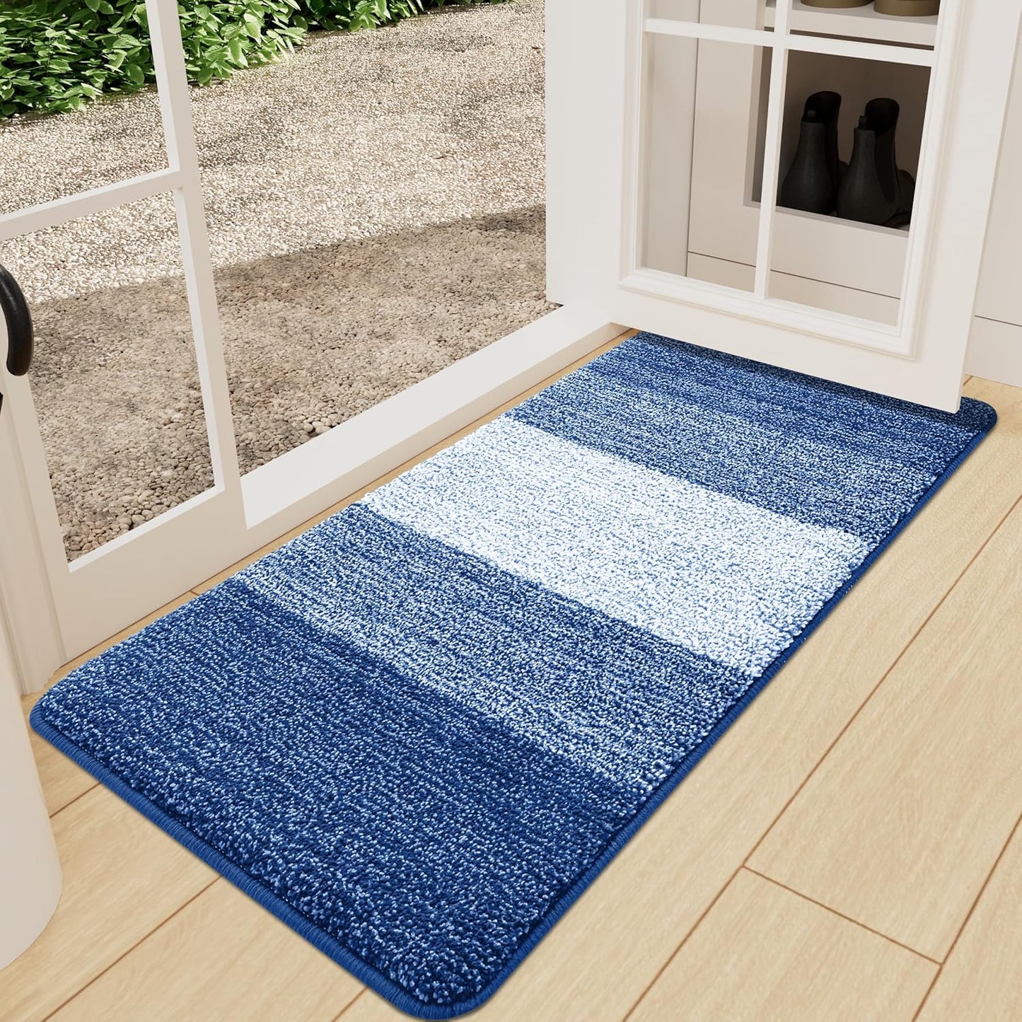 Kitinjoy Indoor Outdoor Door Mat, 59x24 Non-Slip Absorbent Dirt Trapper, Low-Profile Washable Inside Entrance Front Floor Mat, Sturdy Soft Entry Doormats for Entryway, Navy Blue