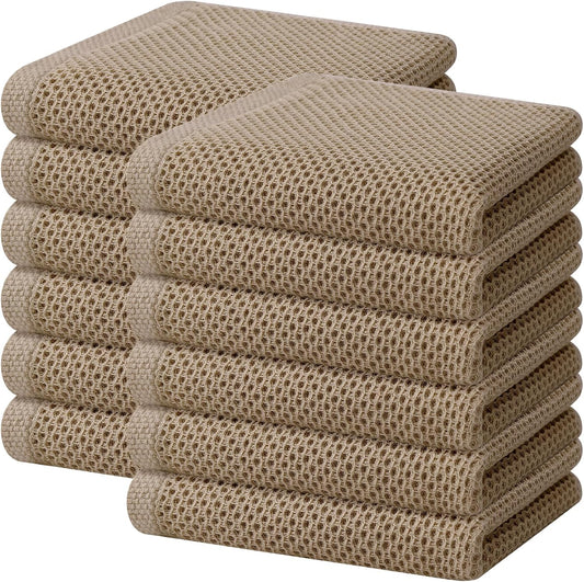 Homaxy 100% Cotton Waffle Weave Kitchen Dish Towels, Ultra Soft Absorbent Quick Drying Cleaning Towel, 13 x 28 Inches, 12-Pack, Tan