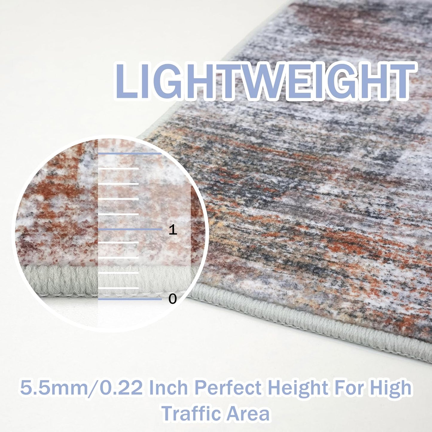 IOHOUZE Abstract Area Rugs 5x7 Ft Washable Rugs for Living Room, Non Slip Dining Room Rug, Printed Faux Wool Rugs for Bedroom, Floor Carpet for Office Nursery Playroom, Orange Grey