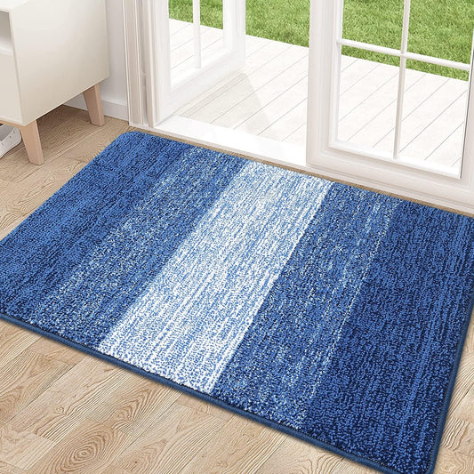 Kitinjoy Indoor Outdoor Door Mat, 32x20 Non-Slip Absorbent Dirt Trapper, Low-Profile Washable Inside Entrance Front Floor Mat, Sturdy Soft Entry Doormats for Entryway, Navy Blue