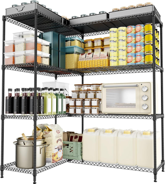 4 Tiers Storage Shelves Load 1200LBS, Metal Shelving Wire Metal Shelving Unit Shelves for Storage Adjustable Garage Shelving for Pantry Kitchen Garage Black 15.8" D x 33.5" W x 59.5" H