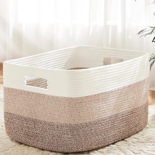 Blanket Basket,Rectangle Woven Baskets for Storage,30L Laundry Basket for Decorative Nursery Blanket,Toys,Dirty Clothes and Magazine in Shelves,Baby Room,and Living Room