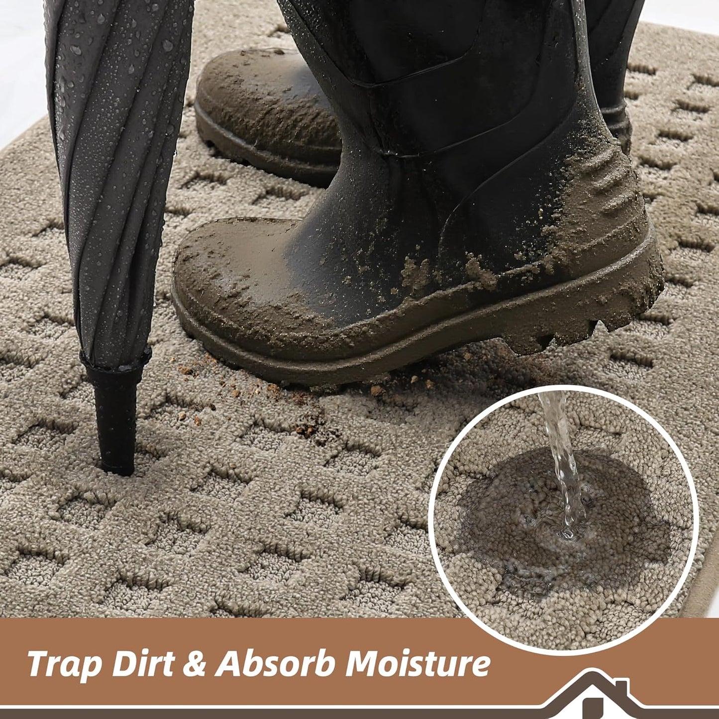 BEQHAUSE Waffle Door Mats Indoor 20"x32", Dog Mat for Muddy Paws Absorbent and Dirt Resist Floor Mats Non-Slip Washable Rugs for Entryway, Welcome Mat for Front Back Door, Muddy Wet Shoes, Beige