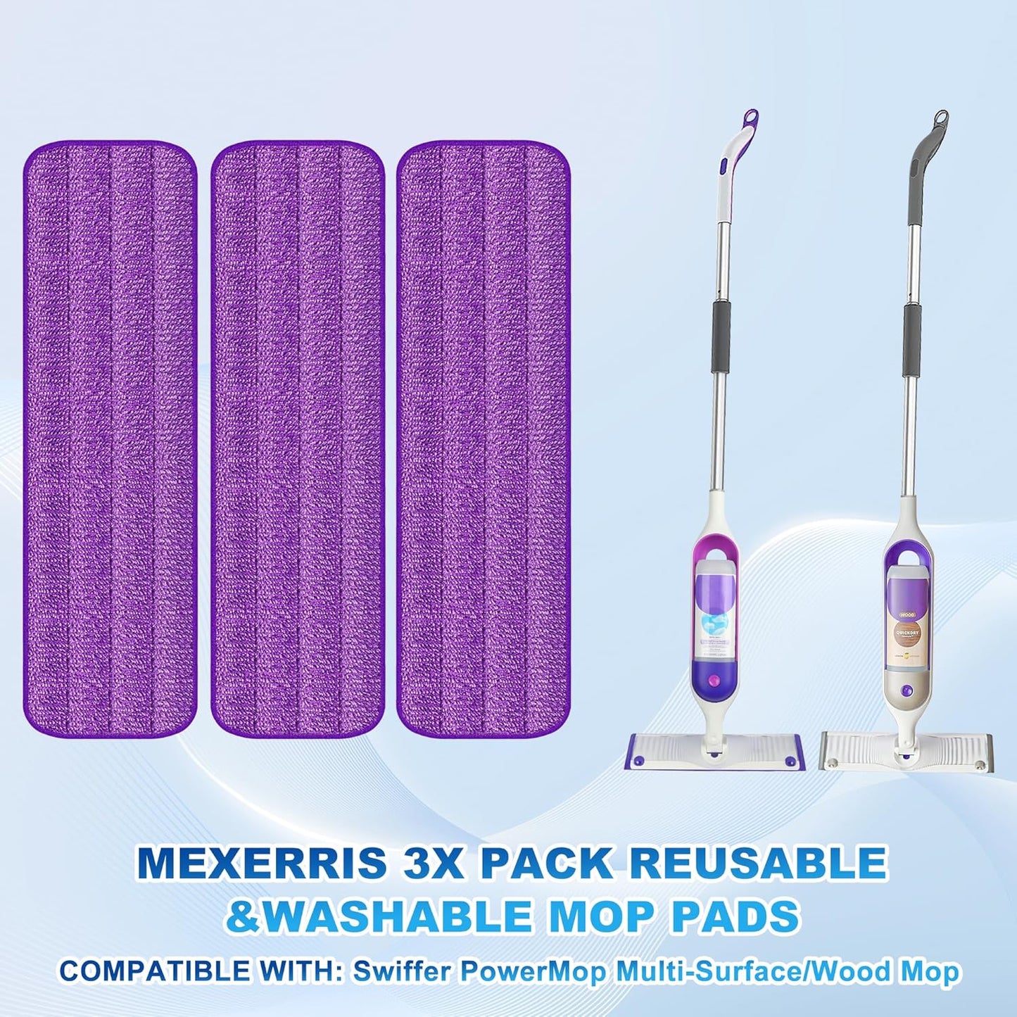 Spray Mops for Hardwood Floor Cleaning - MEXERRIS Microfiber Wood Floor Mop with 3 Reusable Washable Pads Refills Fit for Swiffer PowerMop,Spray Wet Jet Mops for Wood Laminate Ceramic Tiles