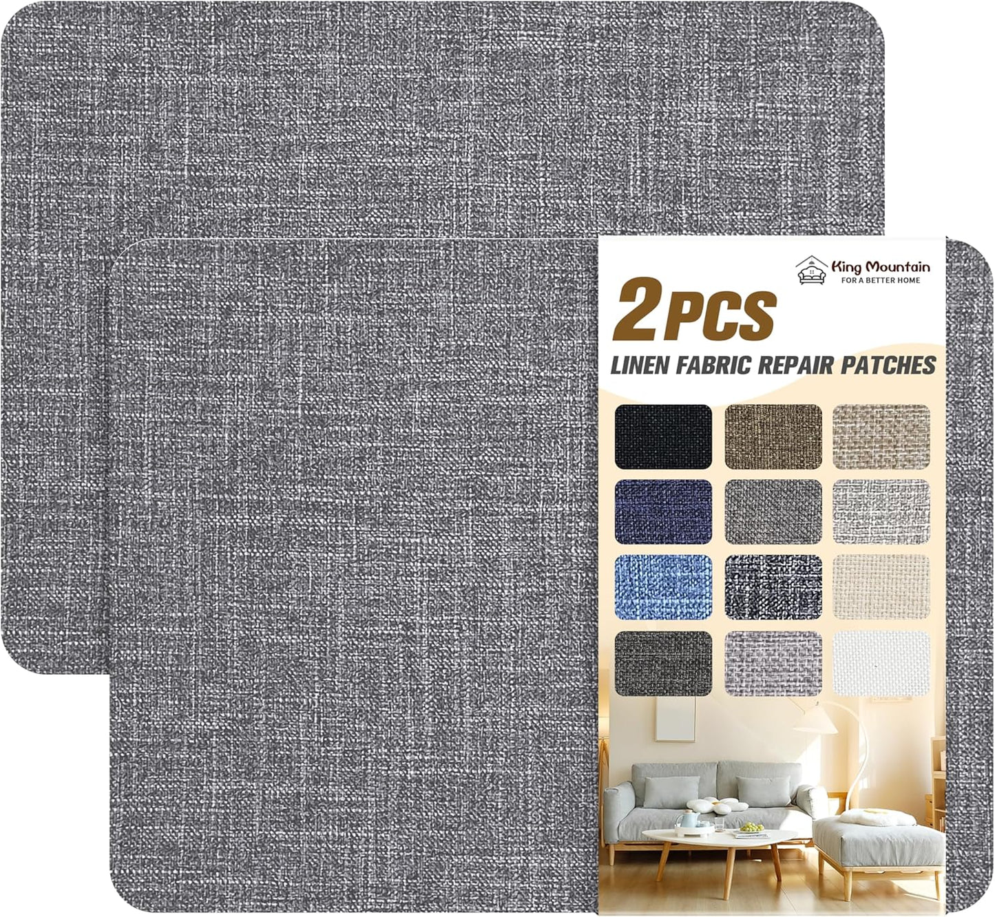 KING MOUNTAIN Fine Linen Repair Patches, 2 PCS, 8" x 11", Dark Grey, Self-Adhesive, Polyester, Rectangular, Linen Patch