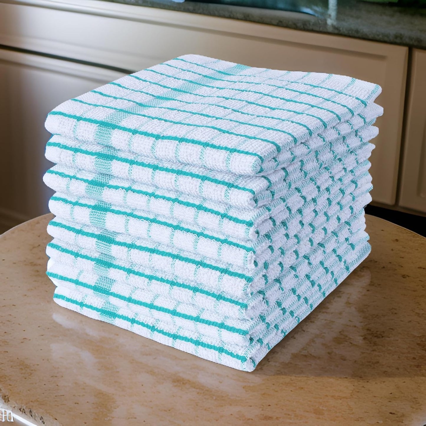 AMOUR INFINI Kitchen Dish Cloths Set of 8 - Ultra Soft, Highly Absorbent, Quick-Drying Terry Cotton Dishcloths 12"x12" Inch Wash & Cleaning Cloths for Kitchen & Dishwashing (Teal)