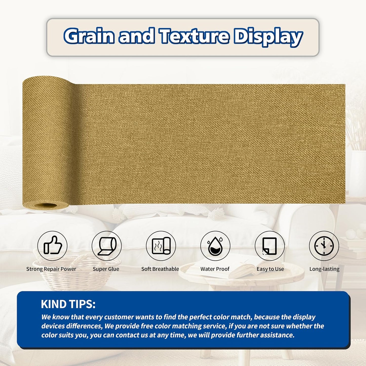 KING MOUNTAIN Linen Repair Patches, Self-Adhesive Fabric Patches, 4 X 63 inch Extra Size, Multi Color, Can be Used for Sofa Repair and Linen Clothes Repair (Yellow)