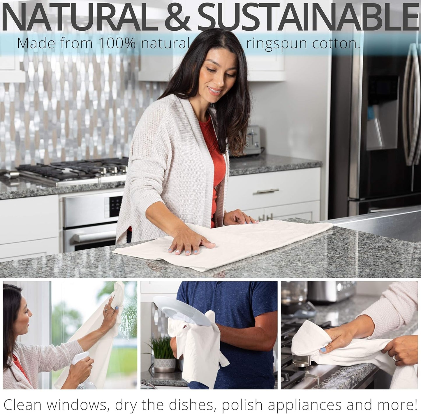 Aunti Em's Kitchen Flour Sack Dish Towels - Natural Cotton for Embroidery and Drying Glass, Hand, Dinnerware - Plain, Thick, Zero-Lint, Highly Absorbent - Set of 13, 27 x 27 Inch, Unbleached Tan