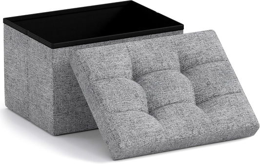 Ornavo Home Small Storage Ottoman Foldable Collapsible Rectangle Linen Ottoman Foot Rest Stool Seat, for Living Room, Bedroom, Home Office, Dorm - 12 x 16 x 12, Gray