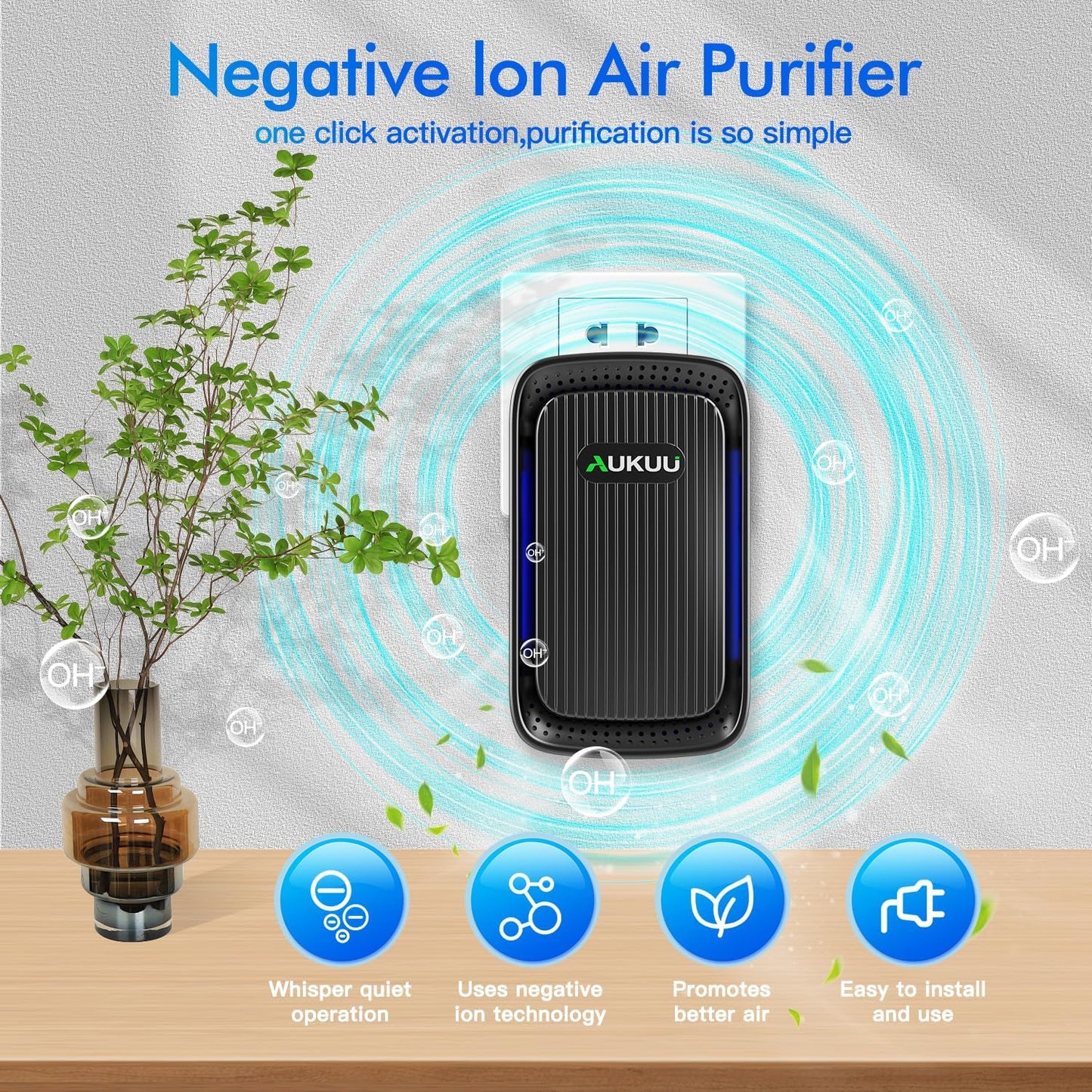 Air Ionizers (4 Pack）- Plug In Negative Ion Air Purifiers - Quiet Air Freshener for Home, Bedroom, Office, Basement - Portable Air Purifier Odor, Smoke, Dust, Pet Smell - Mini Air Cleaner Black