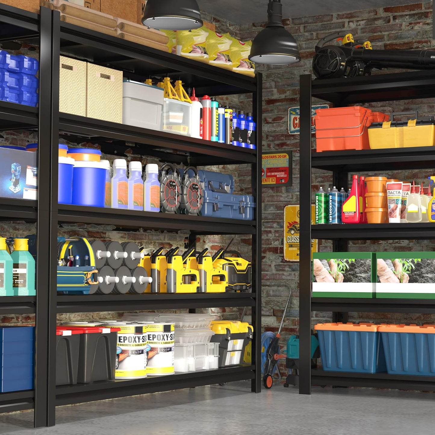 84“H Garage Shelving Heavy Duty Storage Shelves 3000 LBS Adjustable 5 Tier Metal Shelving Uints and Storage for Garage, Warehouse, Commercial, 48" W x 24" D x 84" H, 4 Packs