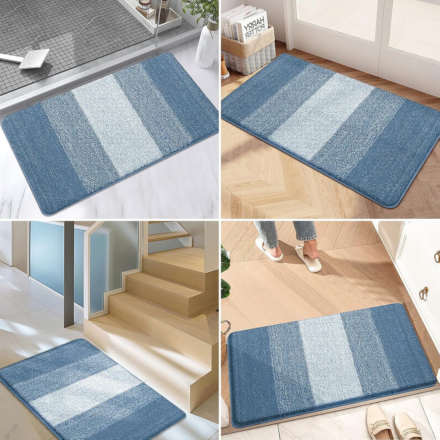 Kitinjoy Indoor Outdoor Door Mat, 71x47 Non-Slip Absorbent Dirt Trapper, Low-Profile Washable Inside Entrance Front Floor Mat, Sturdy Soft Entry Doormats for Entryway, Light Blue