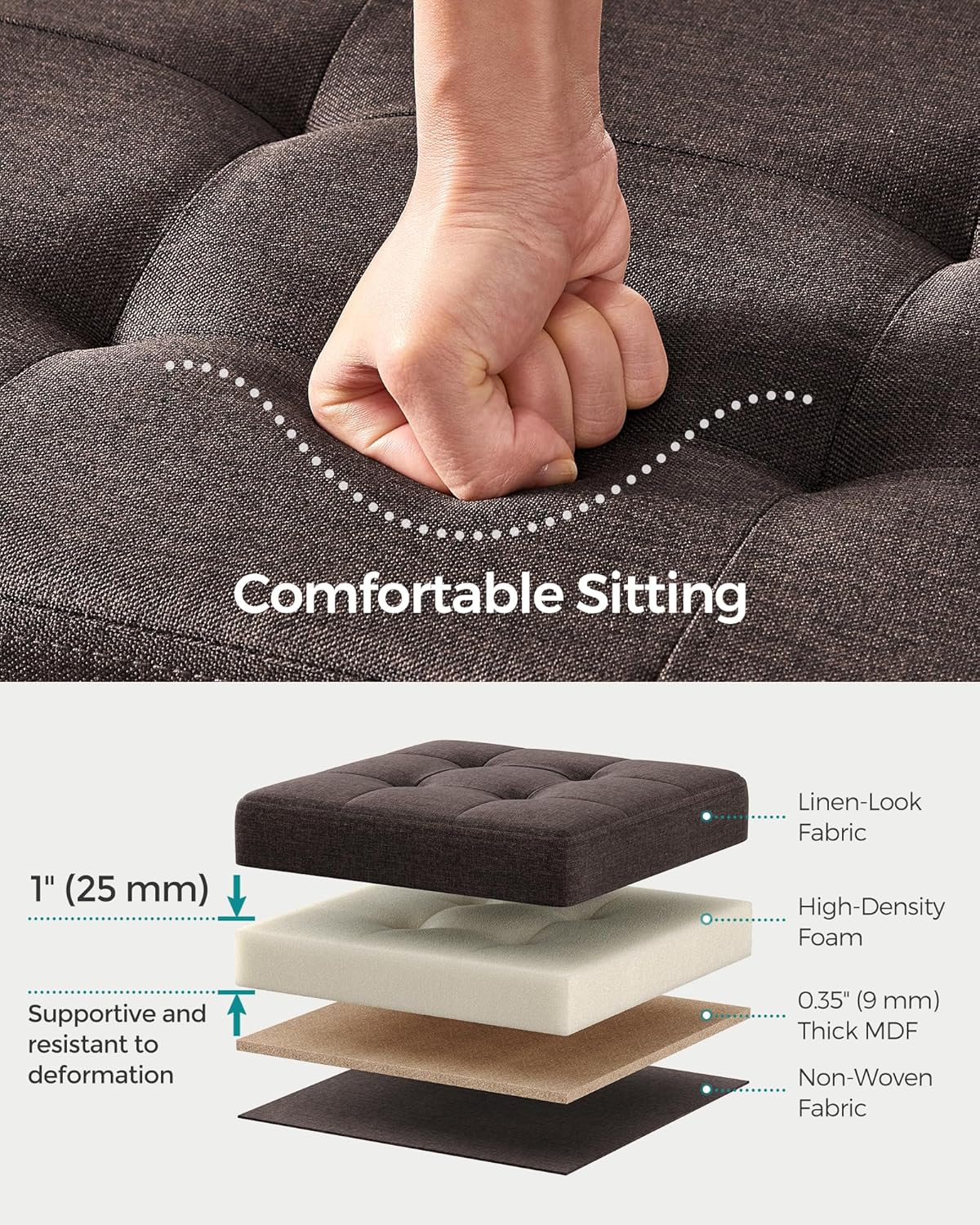 SONGMICS Mazie Collection - 30 Inches Folding Storage Ottoman Bench, Ottoman Foot Rest, End of Bed Bench, Storage Chest, Load 660 lb, for Living Room, Bedroom, Entryway, Brown ULSF047K02