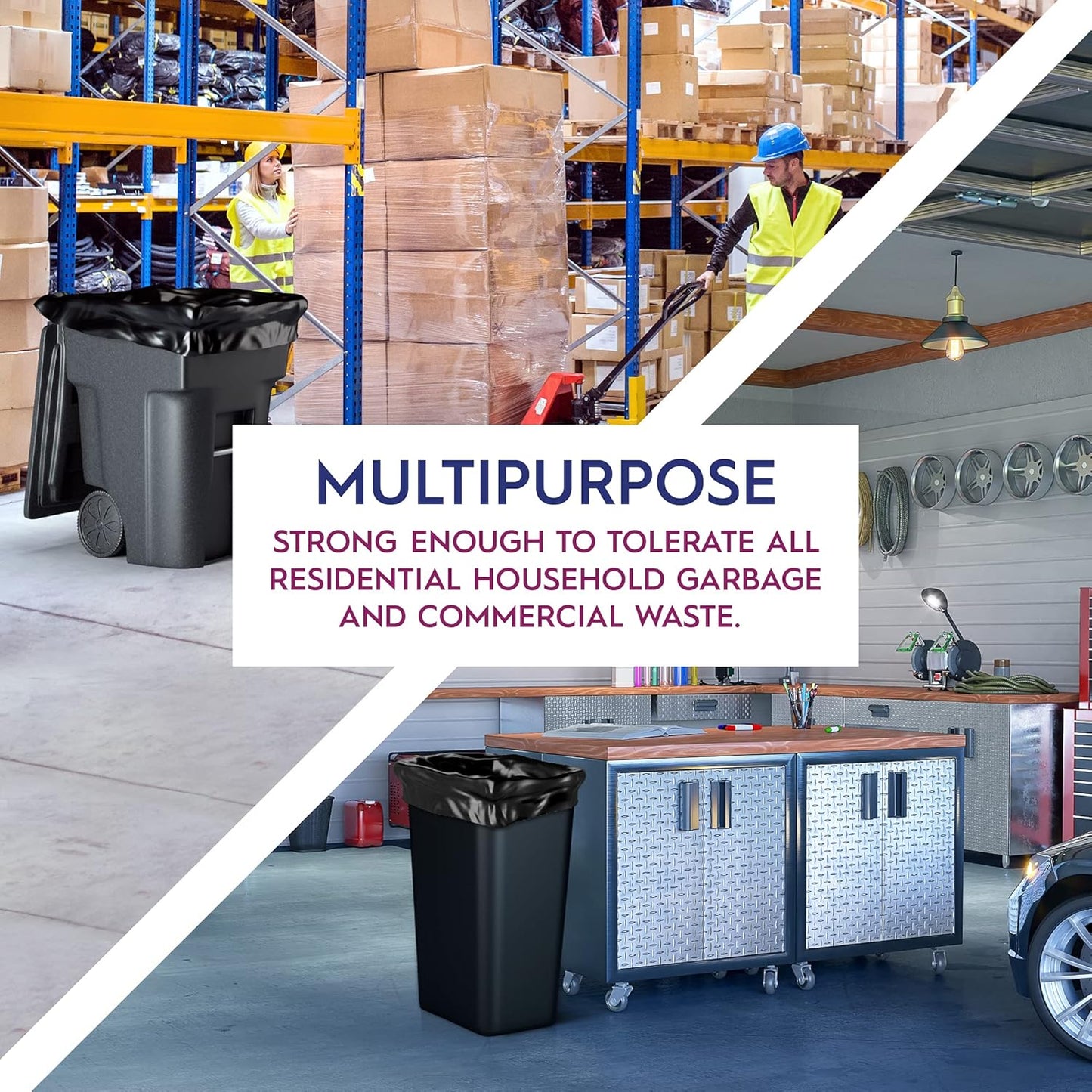 Ox Plastics 60 Gallon Trash Can Liners Garbage Bags - 100 Count & 2mil Thick Extra Heavy Duty Trash Bag Strength -Large Garbage, Leak-Proof & Durable