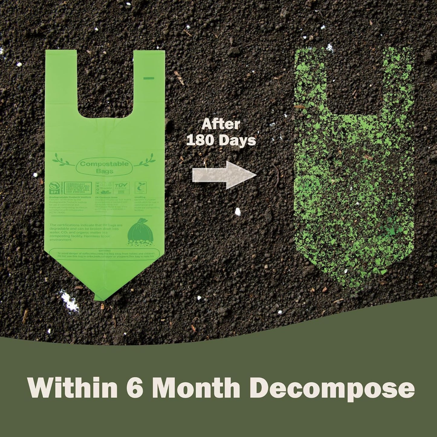 Compost Bags 4-5 Gallon with Handles Tie Extra Thick 0.78 Mils Wastebasket Liners Bags for Kitchen Bathroom Office US BPI ASTM D6400 and Europe OK Compost Home Certified