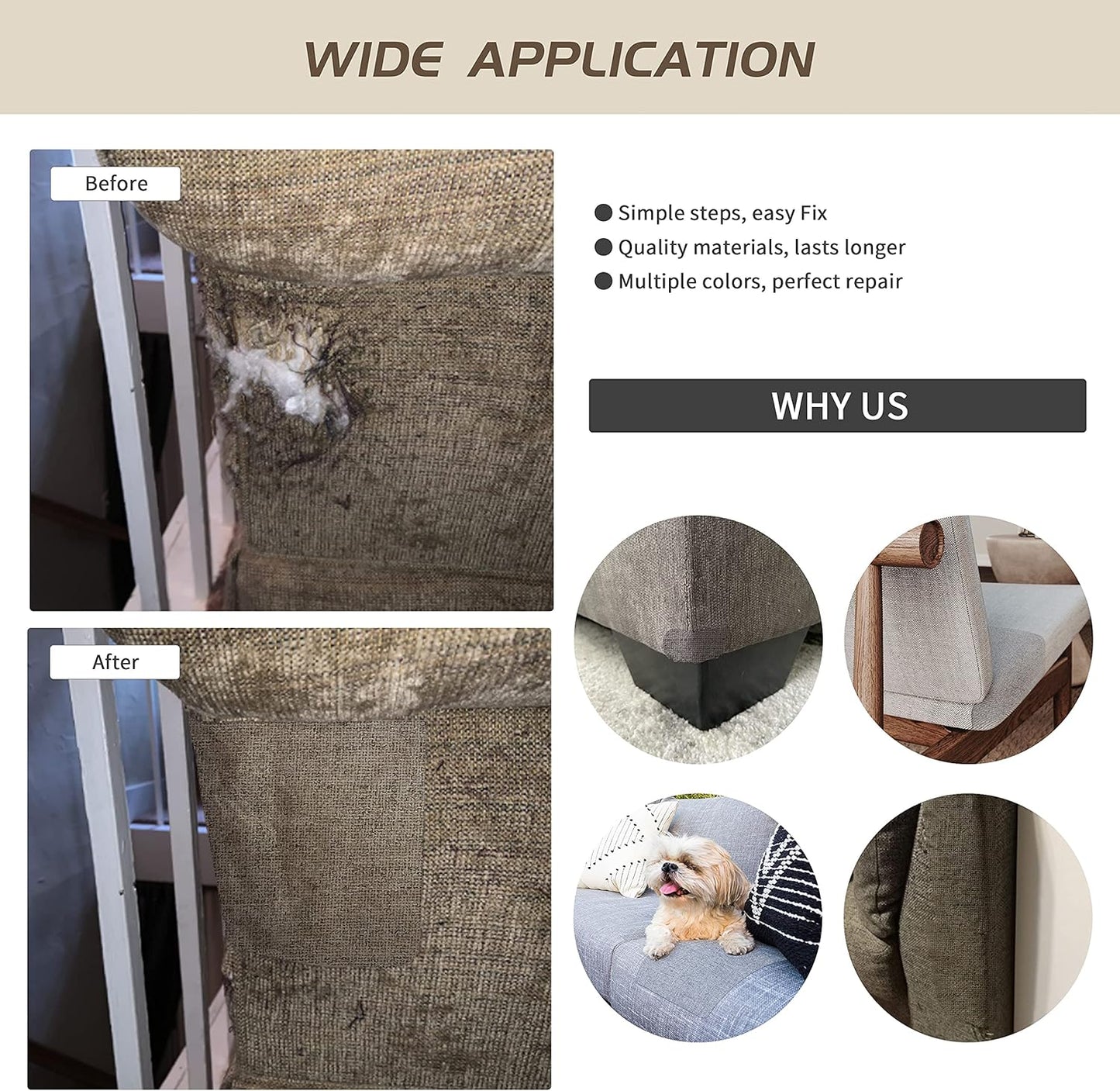 KING MOUNTAIN Coarse Linen Repair Patches, Self-Adhesive Linen Fabric Patches, 8X11 inch Extra Size, Multi Color, Can be Used for Linen Sofa Repair and Linen Clothes Repair(8" x 11",Black 1.0)