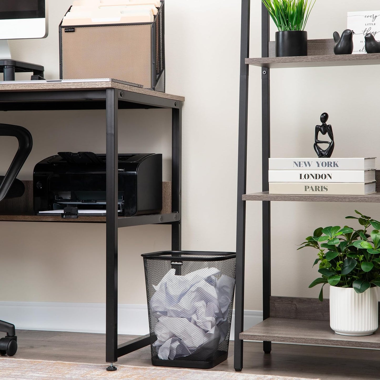 Mind Reader Mesh Trash Can, Waste Paper Basket, Square, Office, Metal Mesh, Set of 2, Black