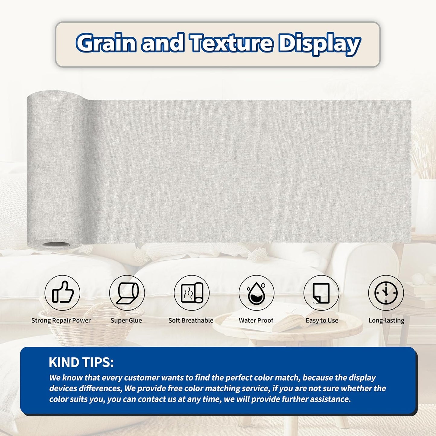 KING MOUNTAIN Linen Repair Patches, Self-Adhesive Fabric Patches, 4 X 63 inch Extra Size, Multi Color, Can be Used for Sofa Repair and Linen Clothes Repair (Beige)