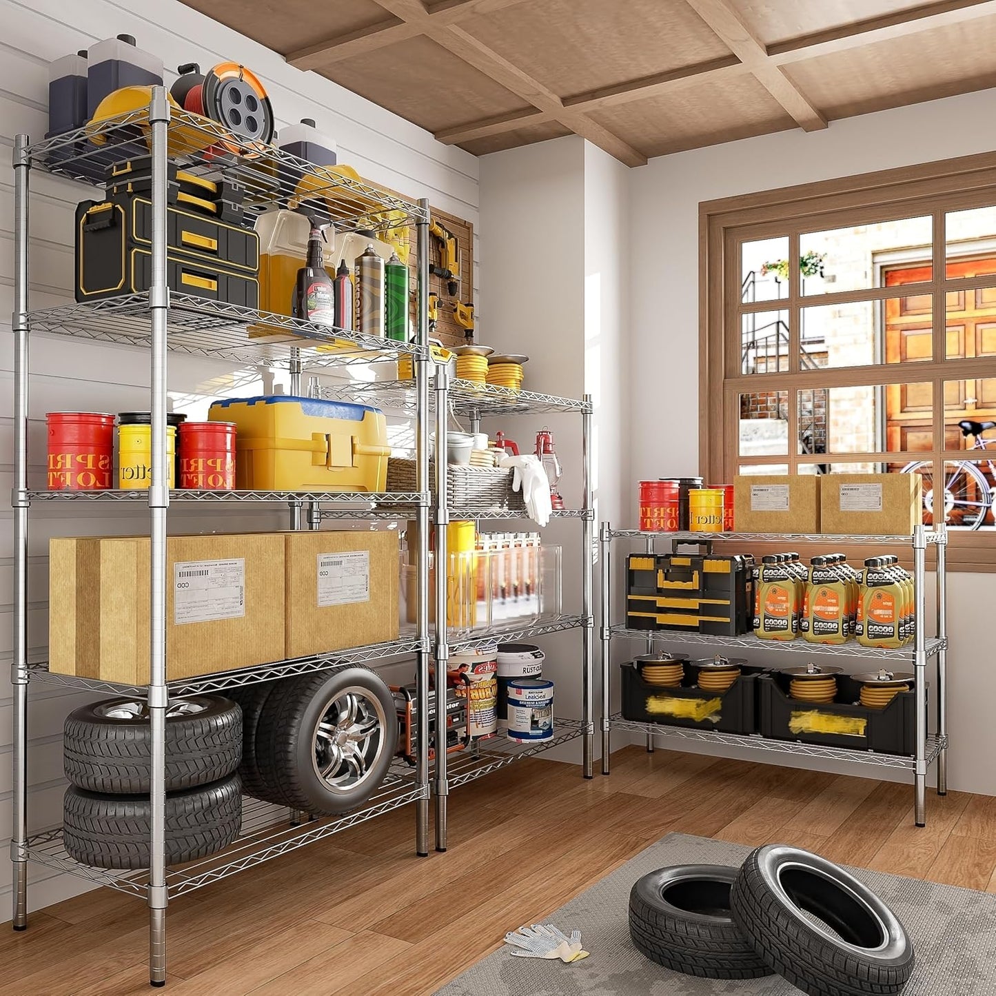 Auslar 3-Shelf Storage Wire Shelves Heavy Duty 3 Tiers Standing Shelving Units Adjustable Metal Organizer Wire Rack, Chrome