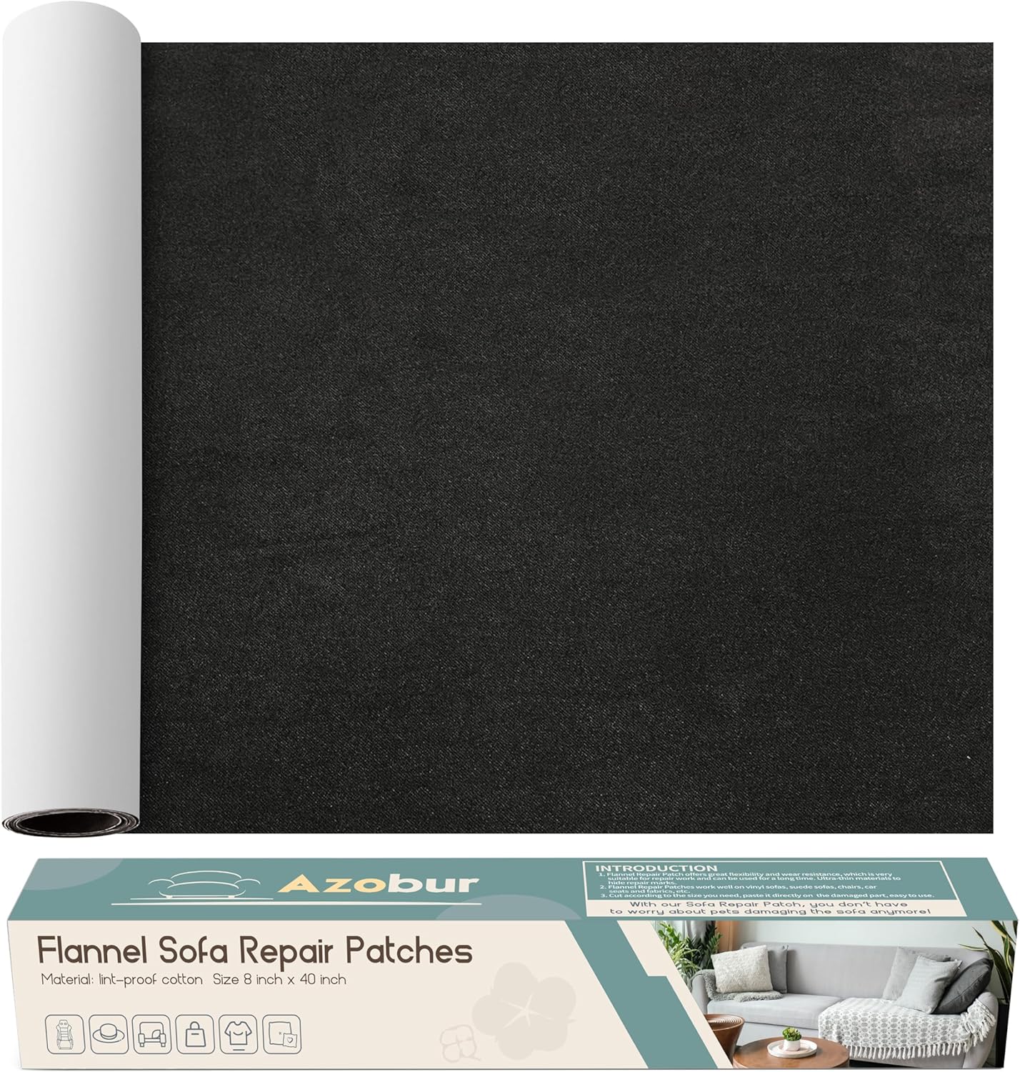 Velvet Repair Patch, Self-Adhesive Flannel Fabric Patch, Multi Colors, Microfiber Patch，Can be Used to Patch Sofas, Car Seats, Handbags, Jacket Holes and Tears (Black)