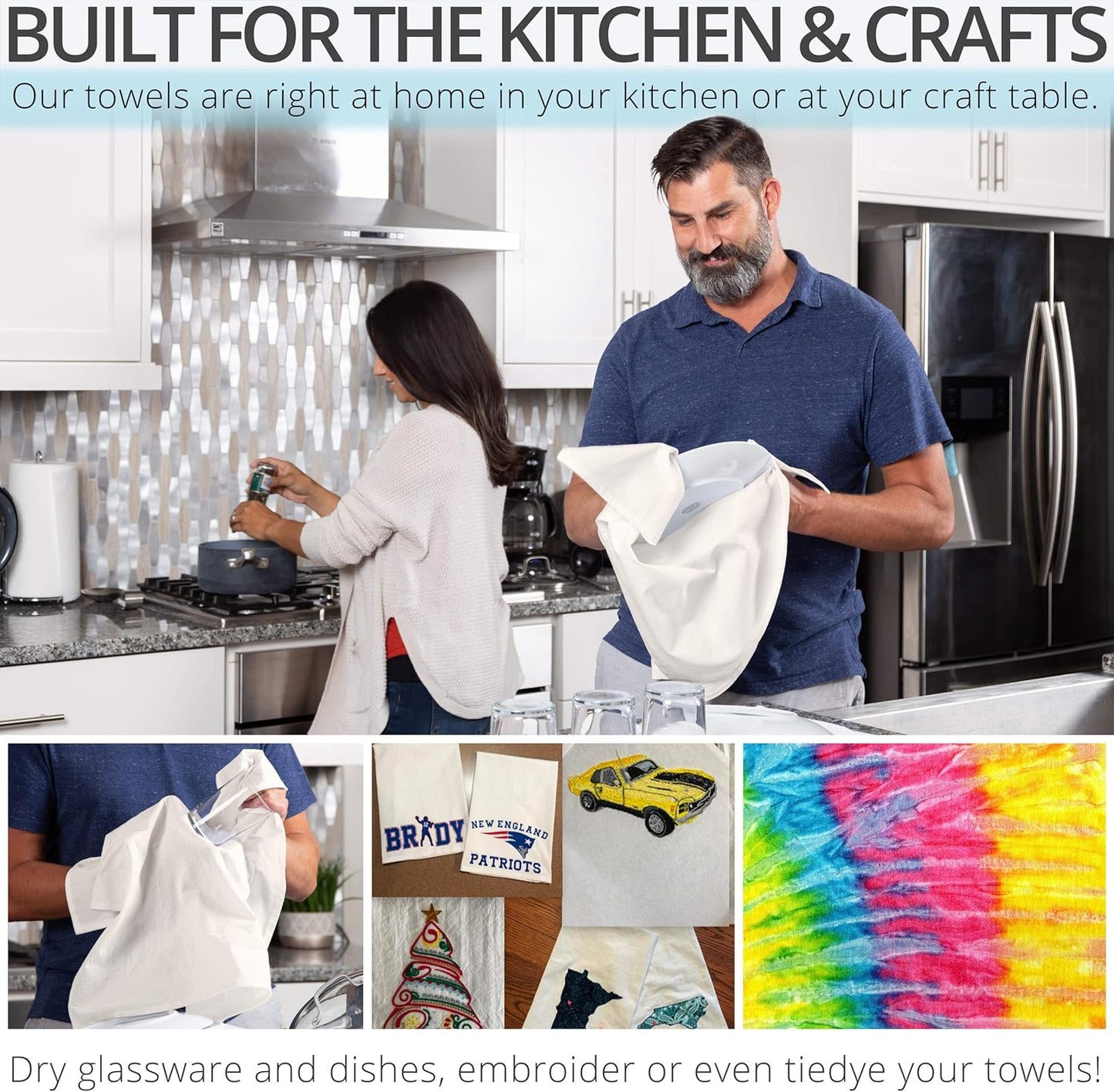 Aunti Em's Kitchen Flour Sack Dish Towels - Natural Cotton for Embroidery and Drying Glass, Hand, Dinnerware - Plain, Thick, Zero-Lint, Highly Absorbent - Set of 13, 27 x 27 Inch, Unbleached Tan