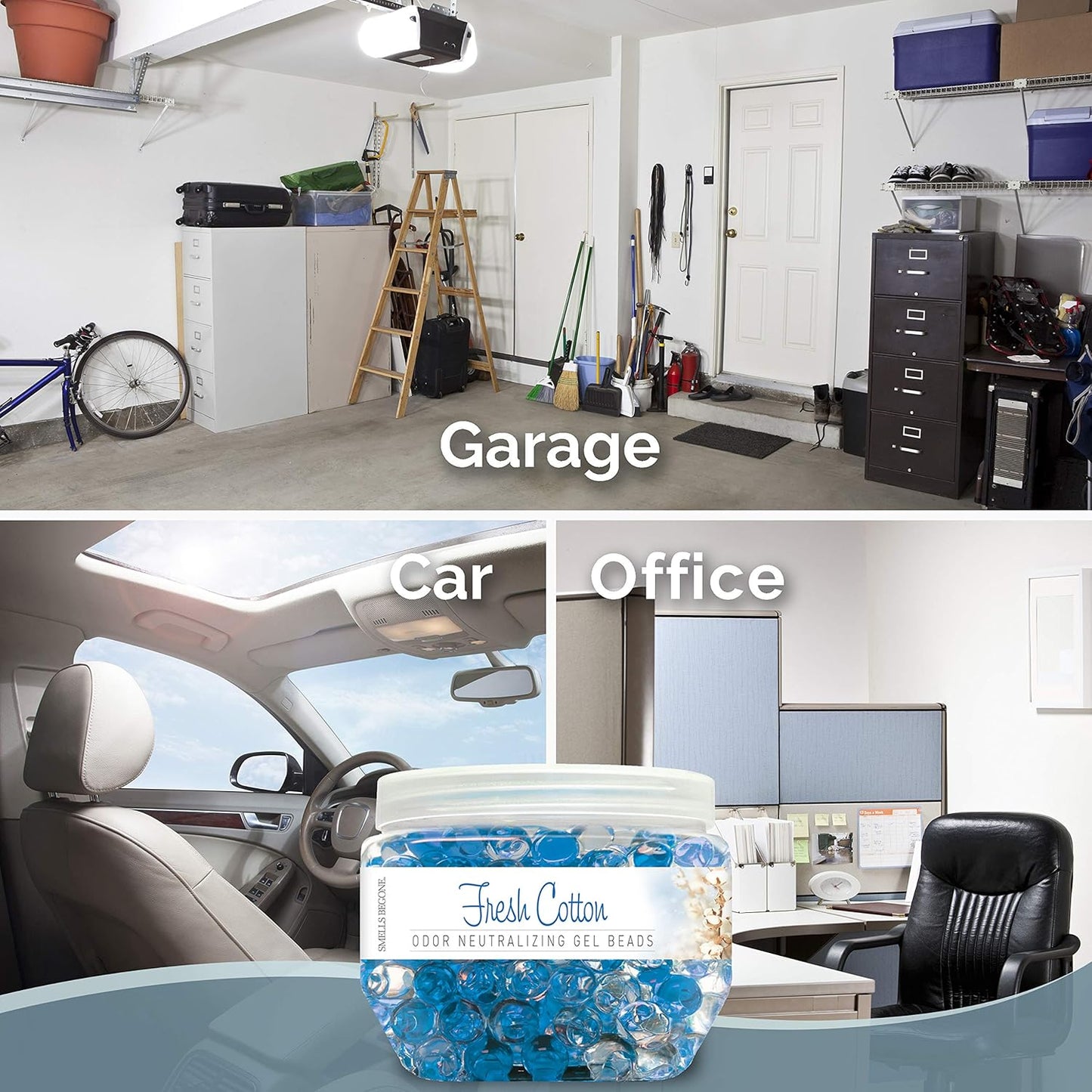 SMELLS BEGONE Odor Eliminator Gel Beads - 12 oz, Pack of 2 - Eliminates Odor in Bathrooms, Cars, Boats, RVs & Pet Areas - Air Freshener - Made with Essential Oils - Fresh Cotton Scent