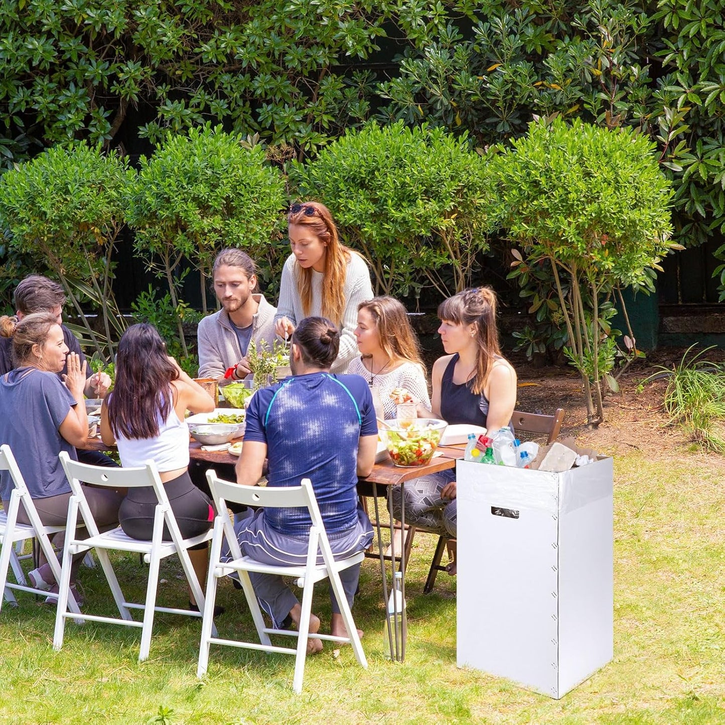 Tioncy 5 Pcs Cardboard Trash Cans Disposable and Reusable Corrugated Cardboard Trash Cans Recycling Bins Bulk with 10 Garbage Bags White Garbage Boxes for Parties Events (13 Gallon)