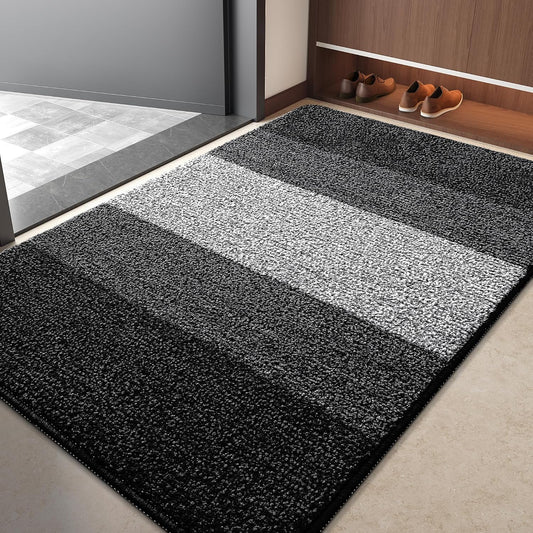 Kitinjoy Indoor Outdoor Door Mat, 40x32 Non-Slip Absorbent Dirt Trapper, Low-Profile Washable Inside Entrance Front Floor Mat, Sturdy Soft Entry Doormats for Entryway, Black