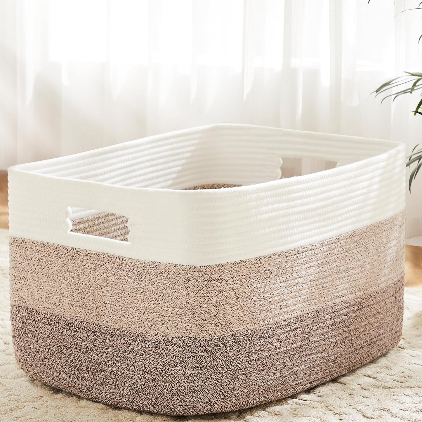 Blanket Basket,Rectangle Woven Baskets for Storage,65L Laundry Basket for Decorative Nursery Blanket,Toys,Dirty Clothes and Magazine in Shelves,Baby Room,and Living Room