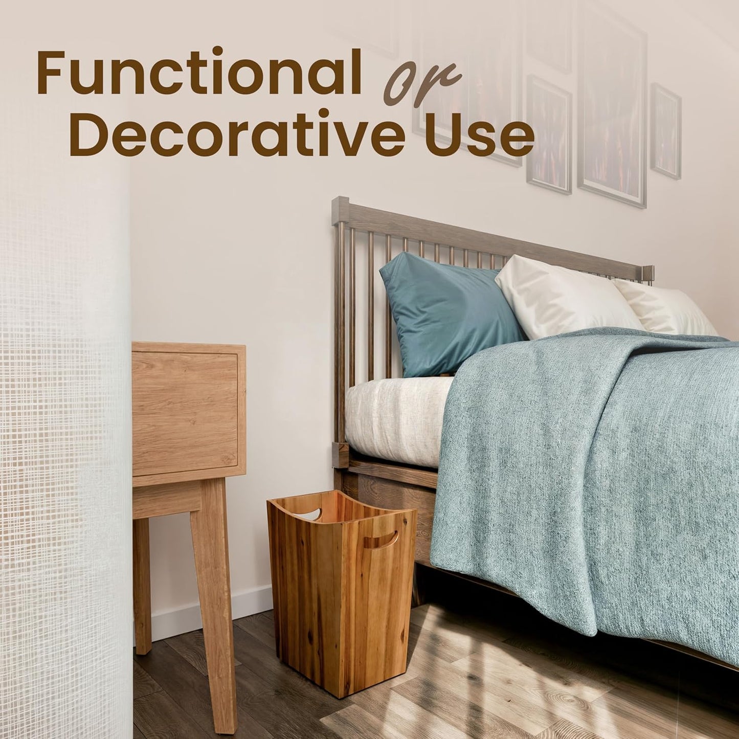 2 Gallon Acacia Wooden Bin, Wastebasket – Small Trash Can, Decorative Bathroom Trash Can, Waste Basket for Bedroom, Office Garbage Can, Wood Bathroom Accessories, Boho Bedroom Decor