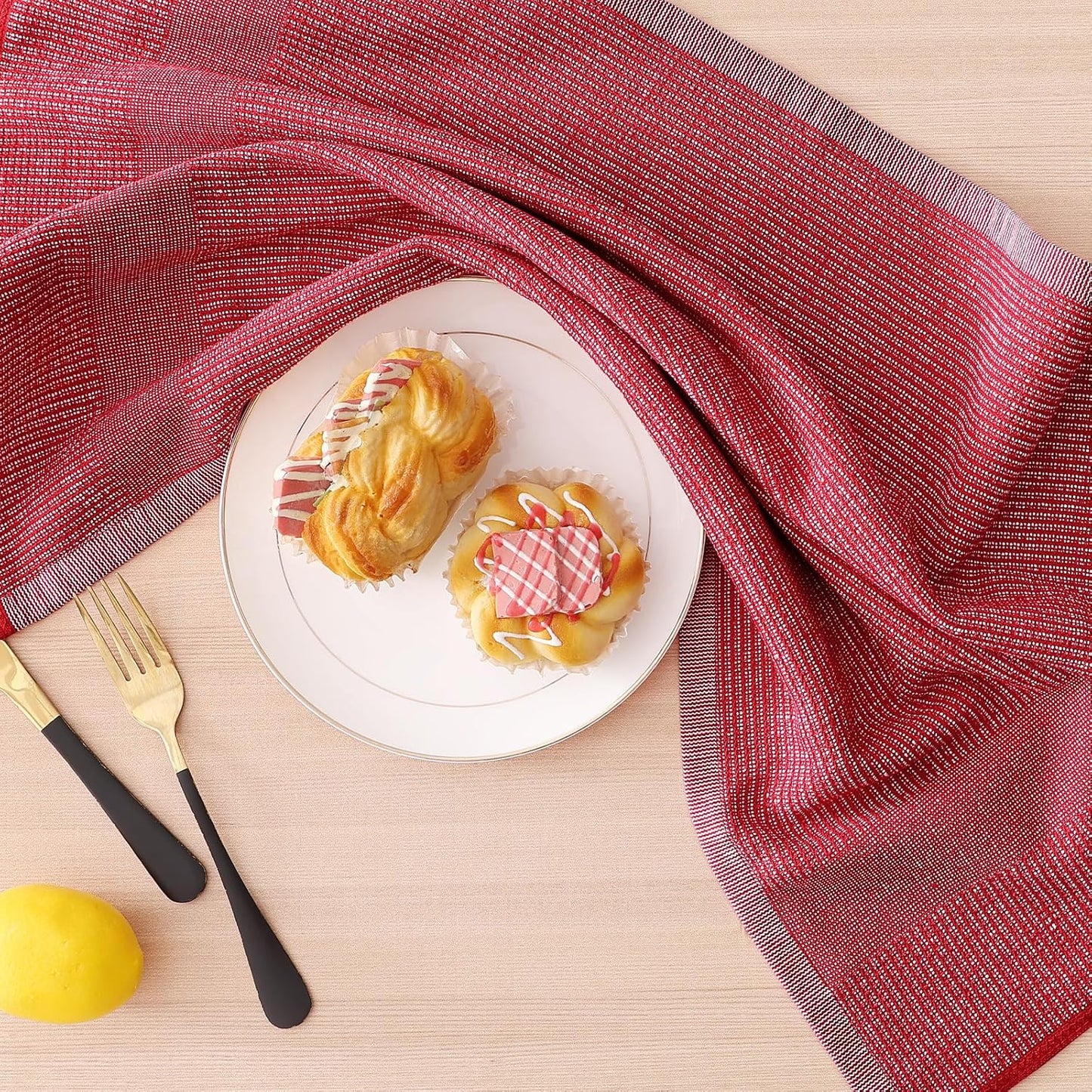 Homaxy Premium Kitchen Towels(18”x 28”, 6 Pack), Large Cotton Kitchen Hand Towels, Flat and Terry Dish Towels, 380 GSM Highly Absorbent Tea Towel Set with Hanging Loop, Navy Blue/Red/Green